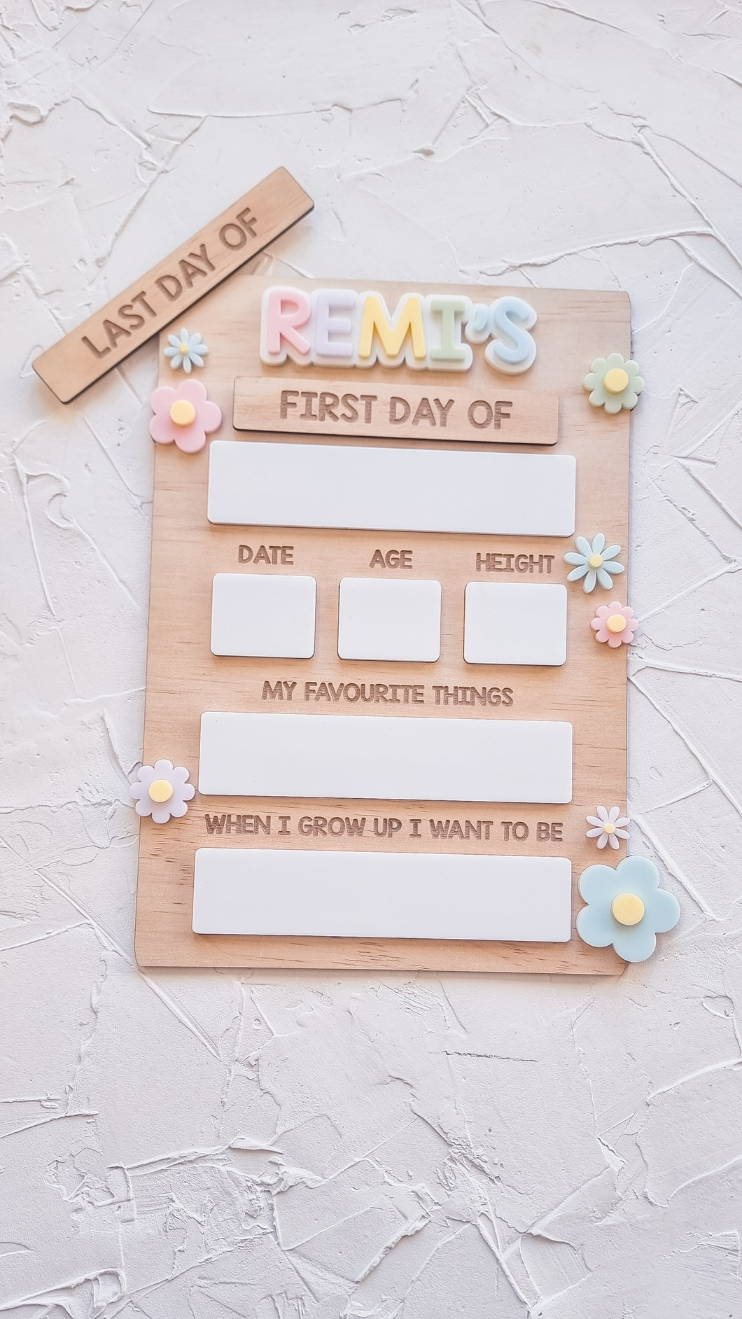 Floral Rainbow First / Last Day Board - Timber
