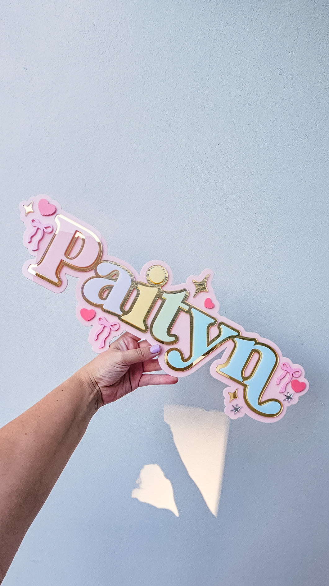 Triple Layer Rainbow Name Plaque - Bows