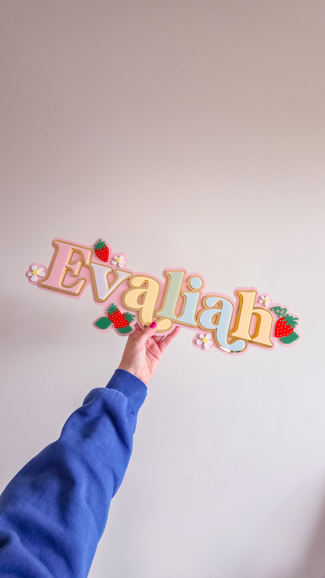 Triple Layer Rainbow Name Plaque - Strawberries